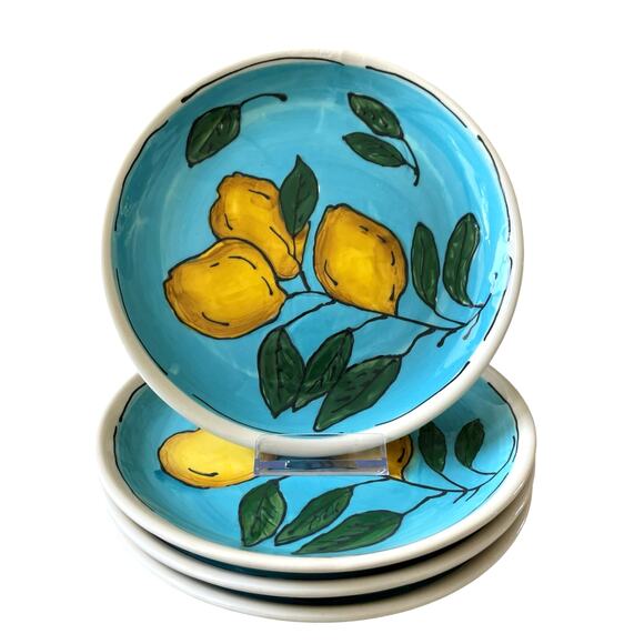 Blue Sky Clayworks Lemon Sky Side Plates 8in Set of 4 Blue & Yellow NEW - Picture 2 of 13